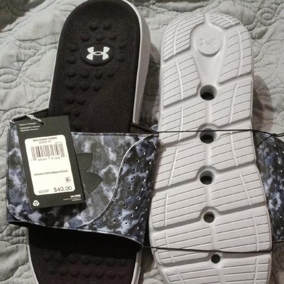 Under Armour Black and White Slide Sandals - Picture 3 of 3